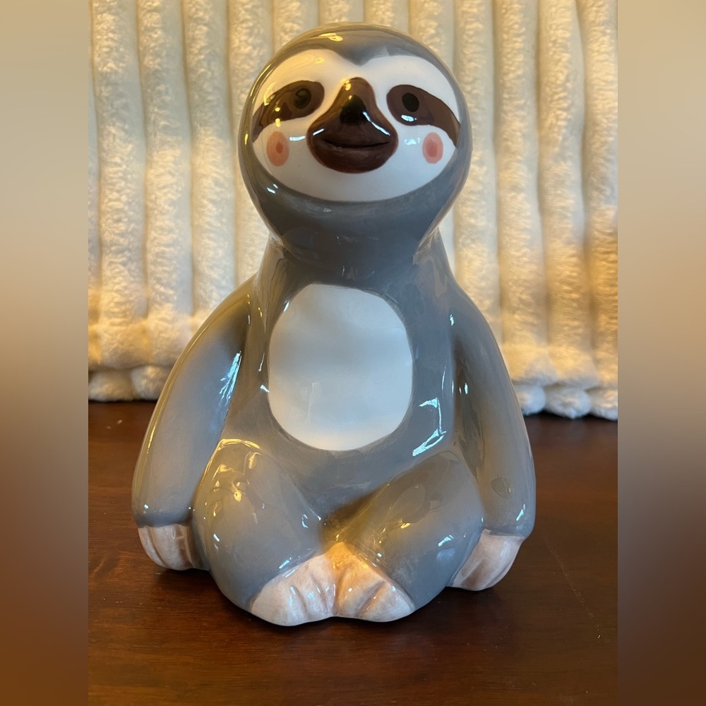 Ceramic Sloth Shaped Piggy Bank Animal Theme Collectible 8x6 inches